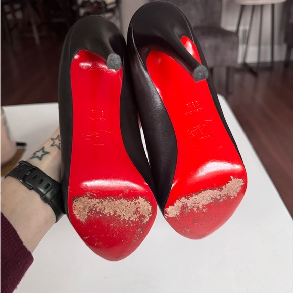 Christian Louboutin Open Clic Black Leather Peep Heels 120 - Picture 5 of 8